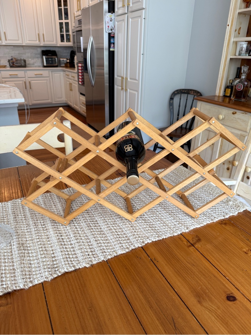 Vintage Folding Wooden Wine Rack Accordion Expandable Bottle Holder